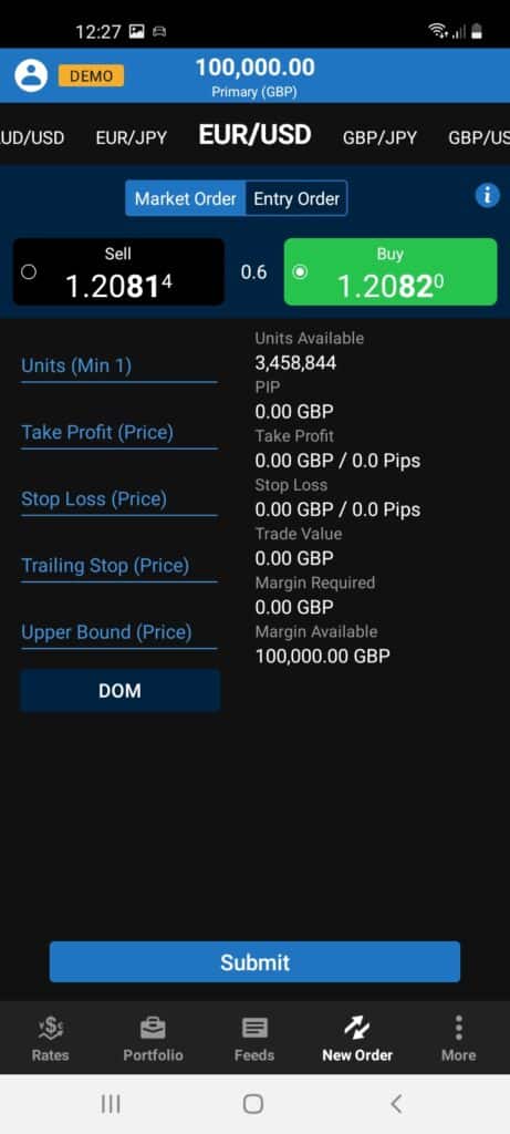Oanda Mobile Trading App Screenshot